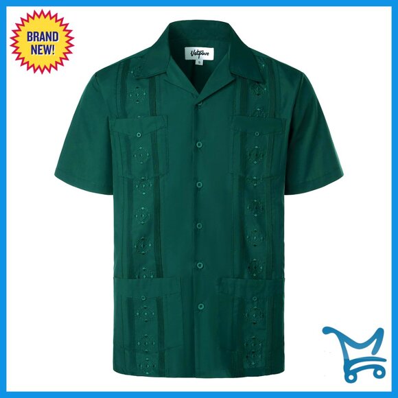Men's Embroidered Cuban Guayabera Shirt Button Down Short Sleeve Casual Beach